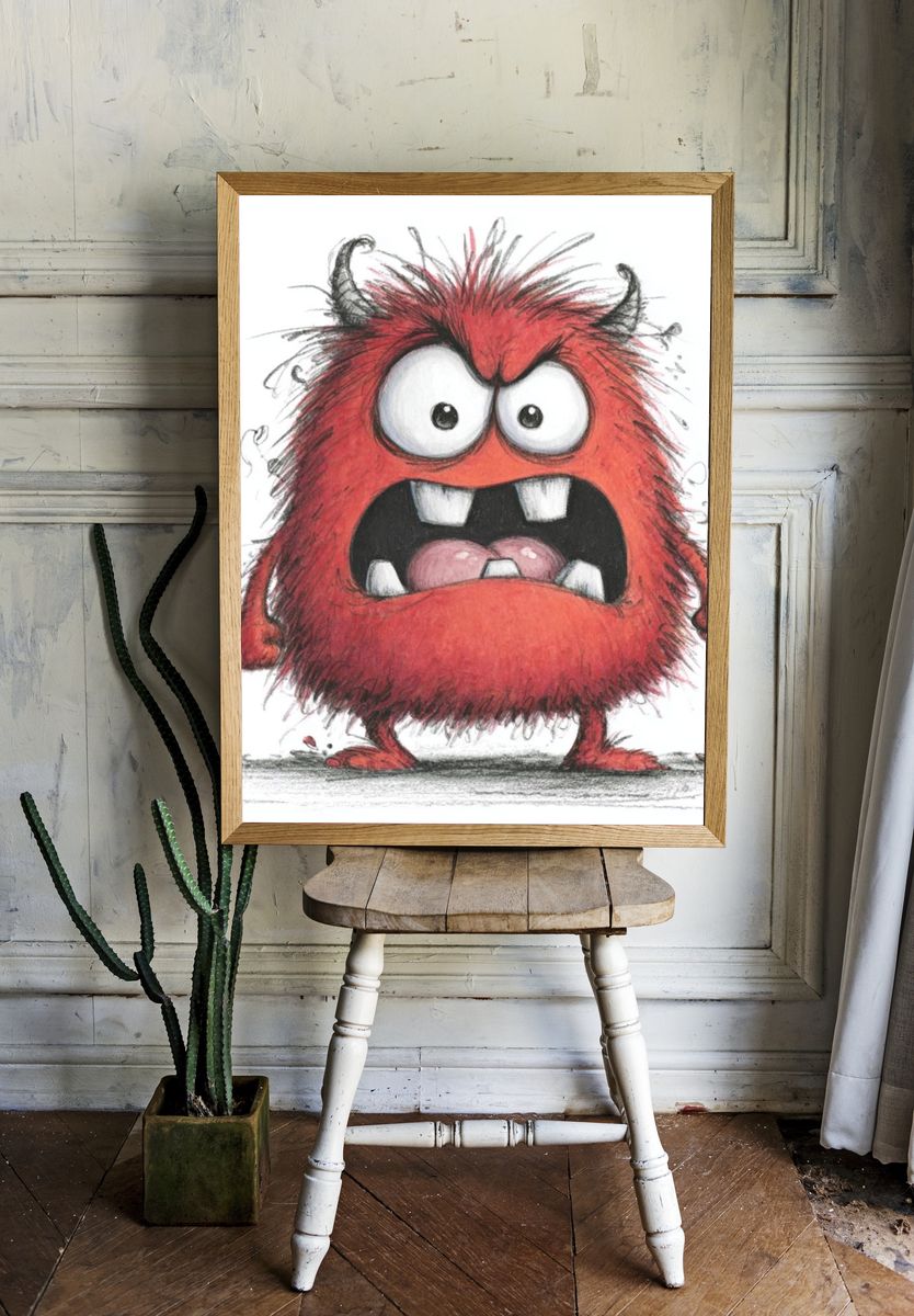 Angry Red Monster Illustration Poster. room preview
