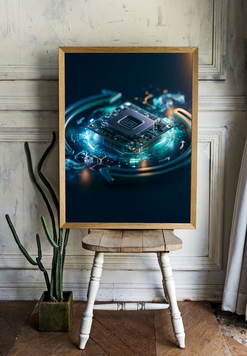Futuristic Microchip Circuit Poster. room preview