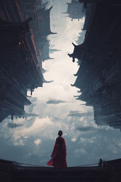 Floating Temple Dreamscape Print. poster
