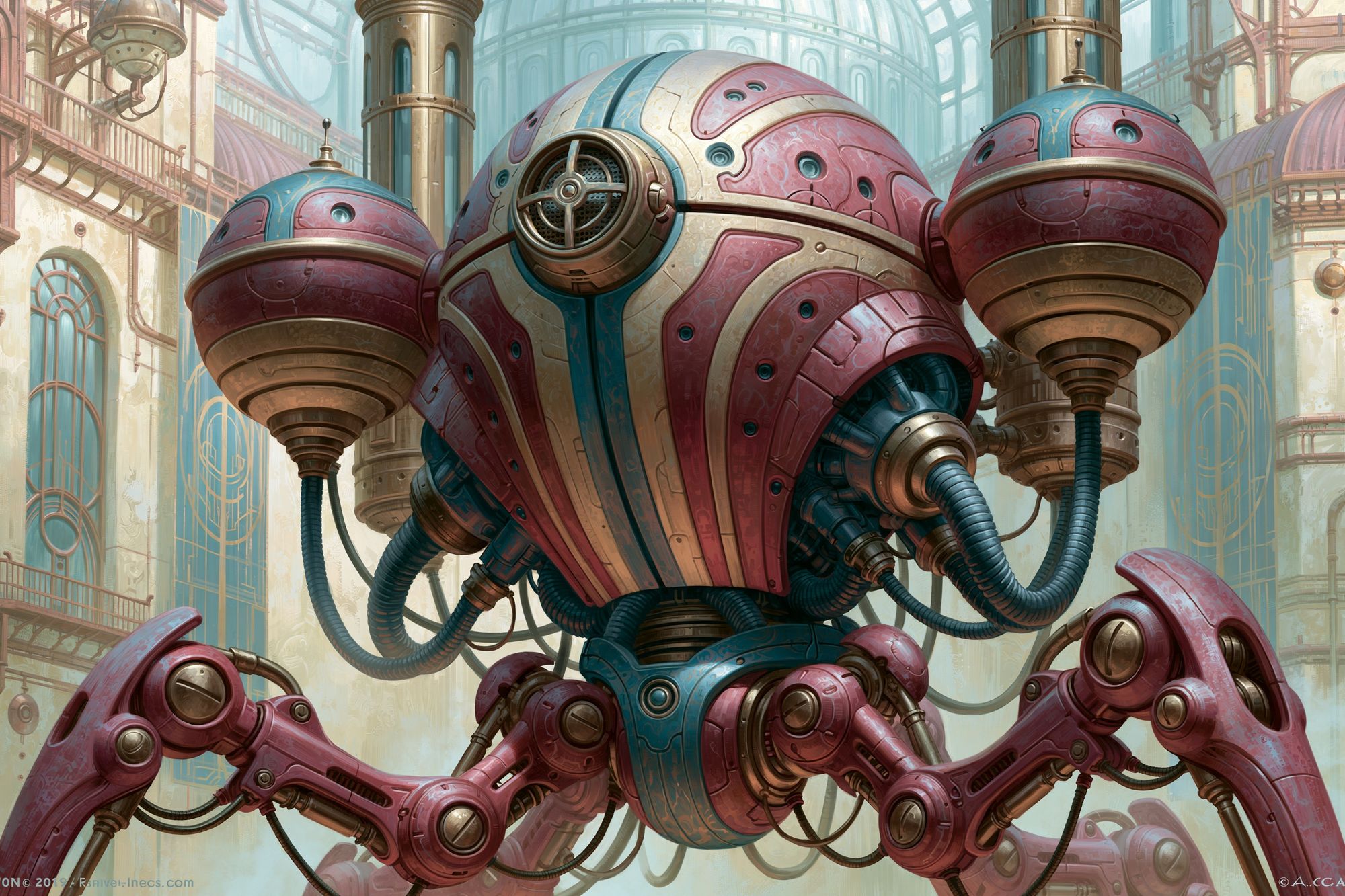 Steampunk Robot Factory Print. poster — illustration art