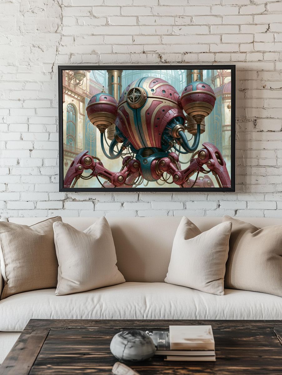 Steampunk Robot Factory Print. room preview
