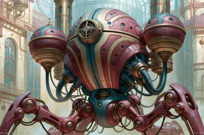 Steampunk Robot Factory Print. poster