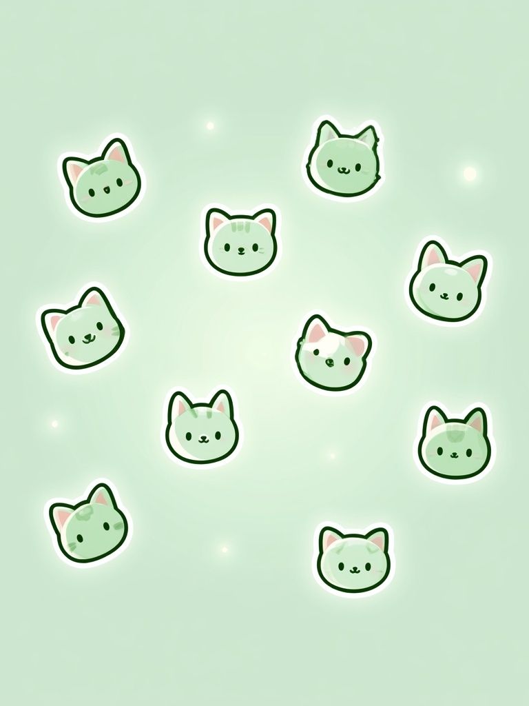 Cute Green Cat Faces Illustration Poster. poster detail