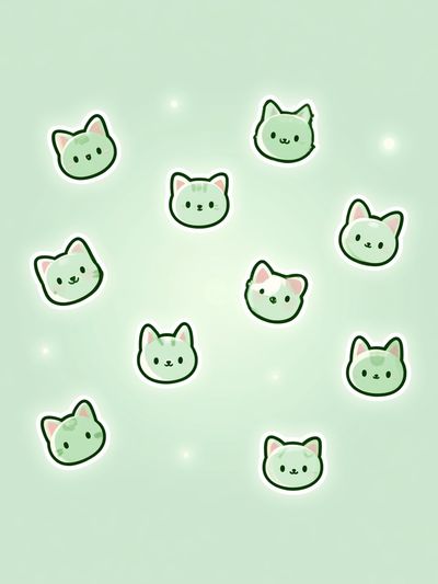 Cute Green Cat Faces Illustration Poster. poster