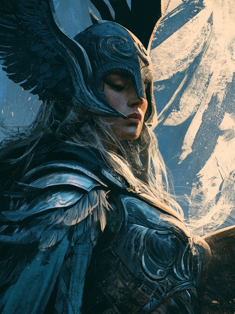 Winged Warrior Portrait Print. poster — illustration art