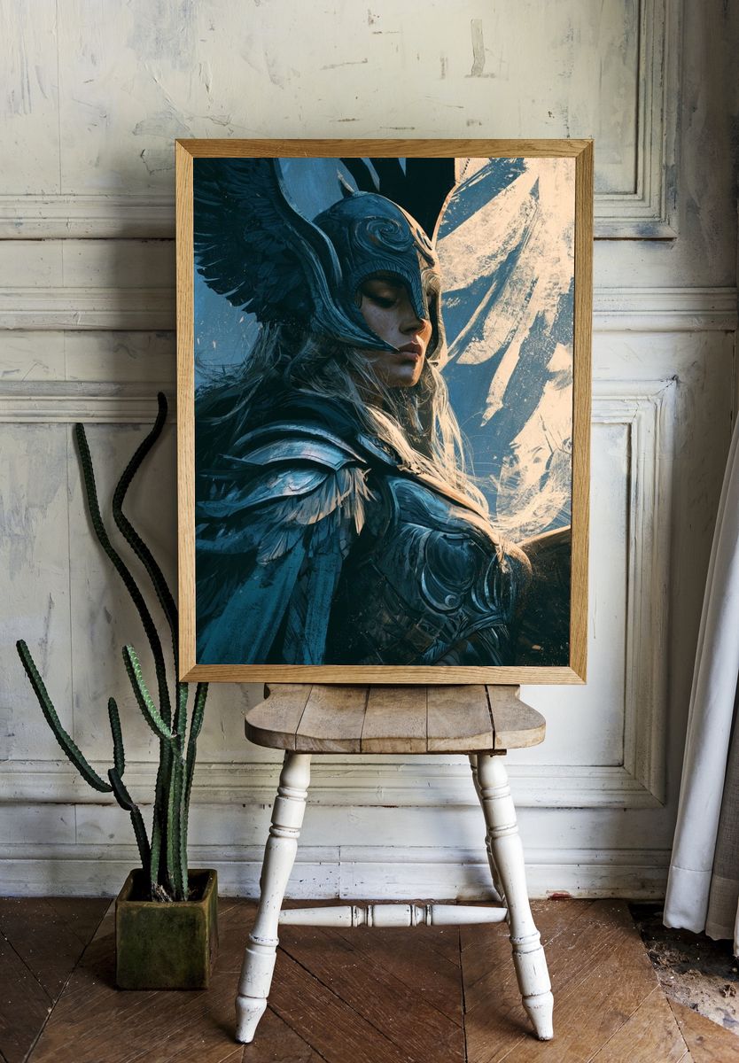 Winged Warrior Portrait Print. room preview