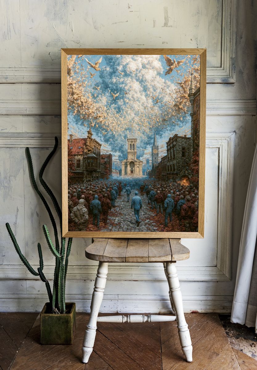 Surreal City Procession Print. — room view 1