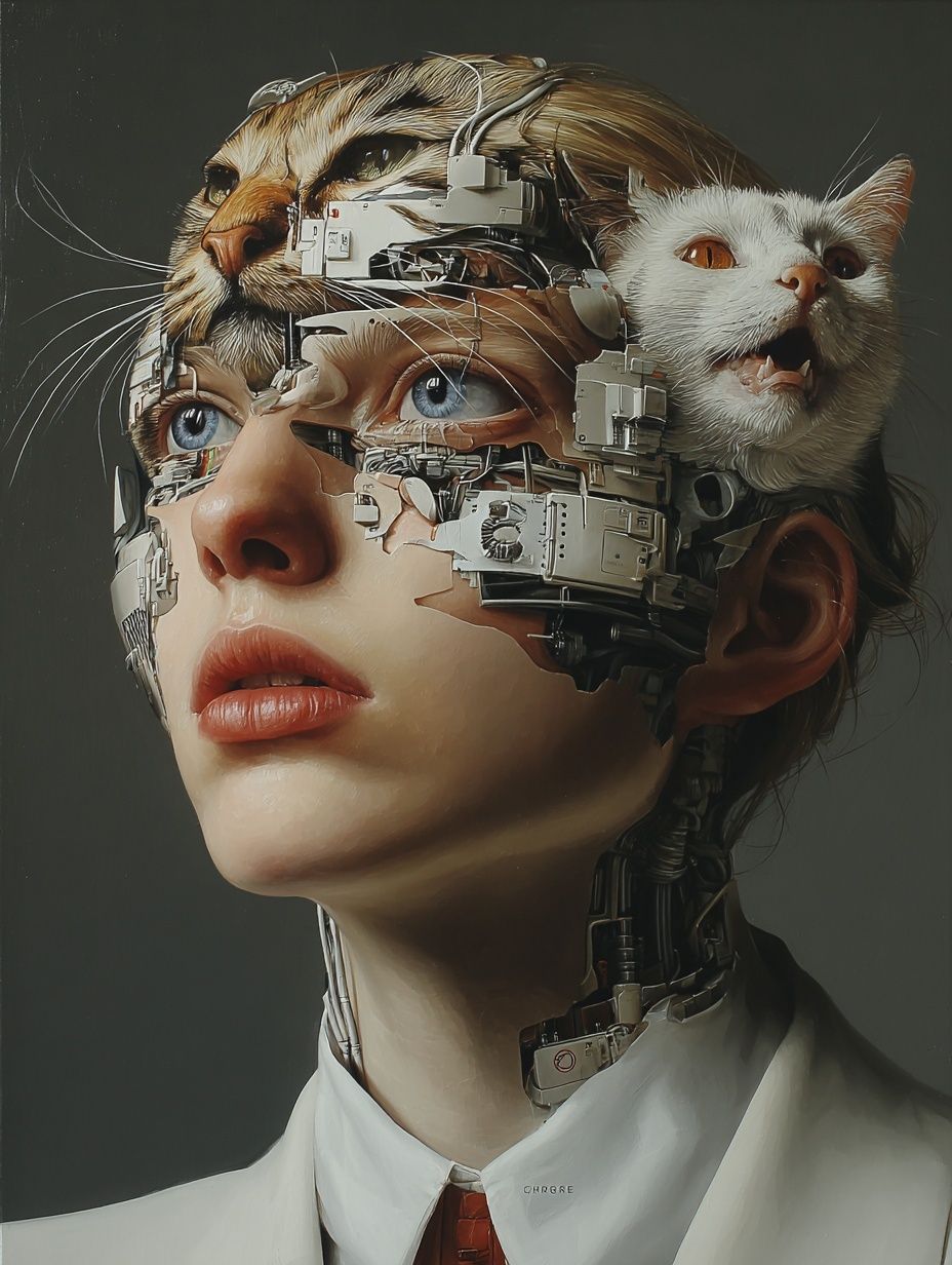 Cybernetic Cat Portrait Print. poster detail