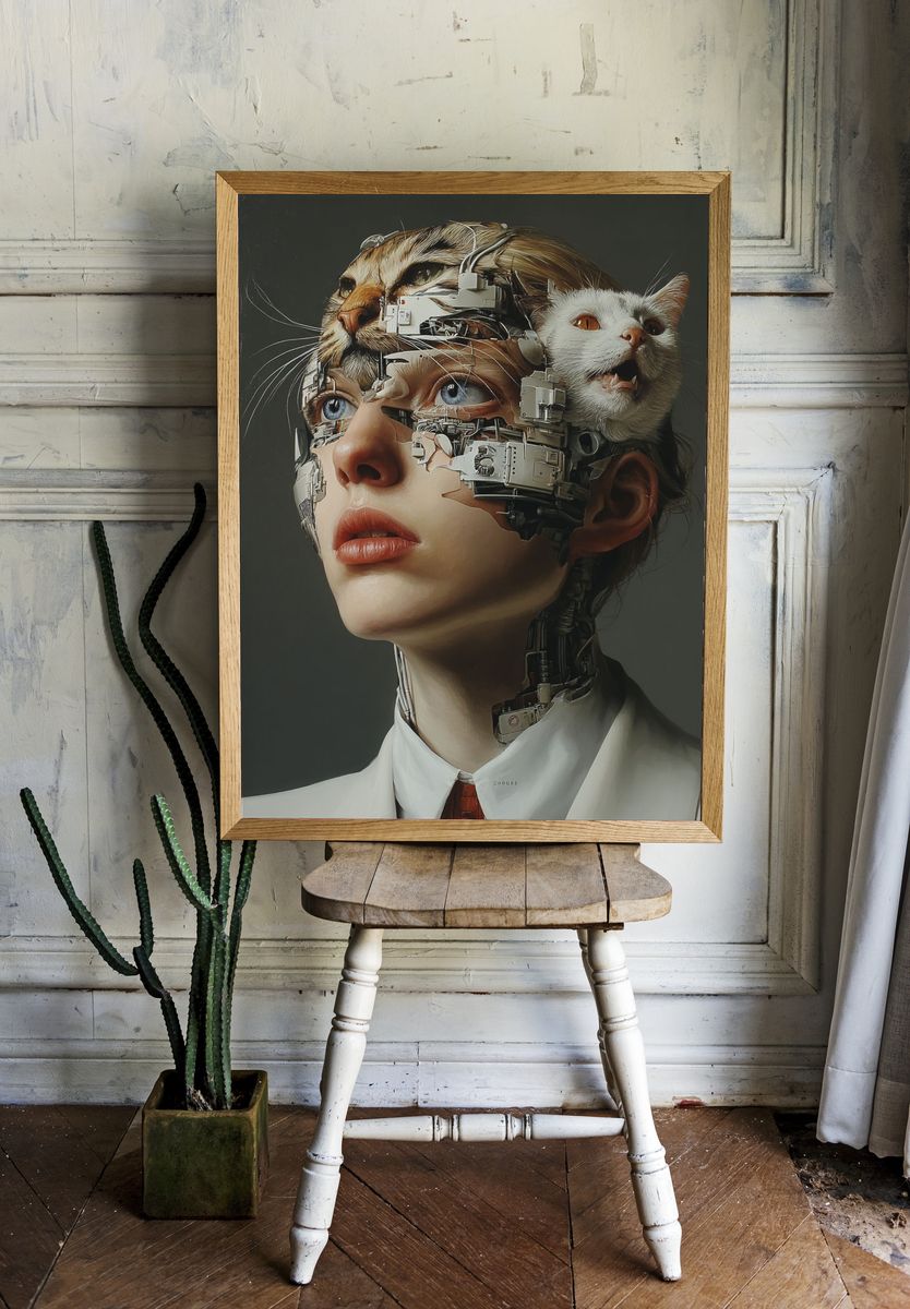 Cybernetic Cat Portrait Print room preview
