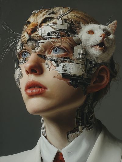 Cybernetic Cat Portrait Print. poster