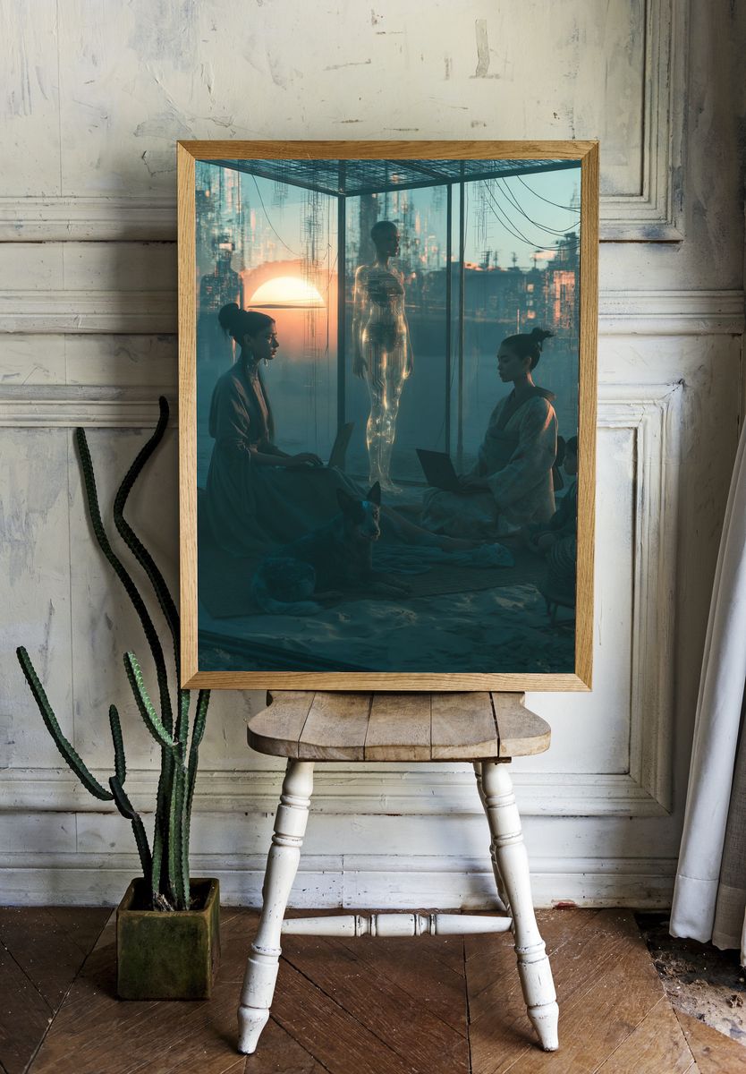 Cyberpunk Meditation Chamber Print. room preview