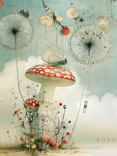 August Mushroom Dreamscape Poster. poster