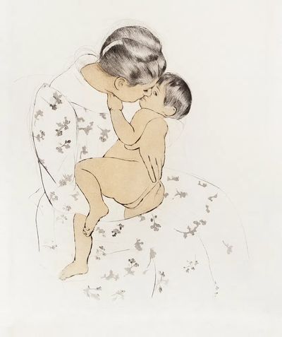 Mother's Kiss (1890-1891) Mary Cassatt. poster print