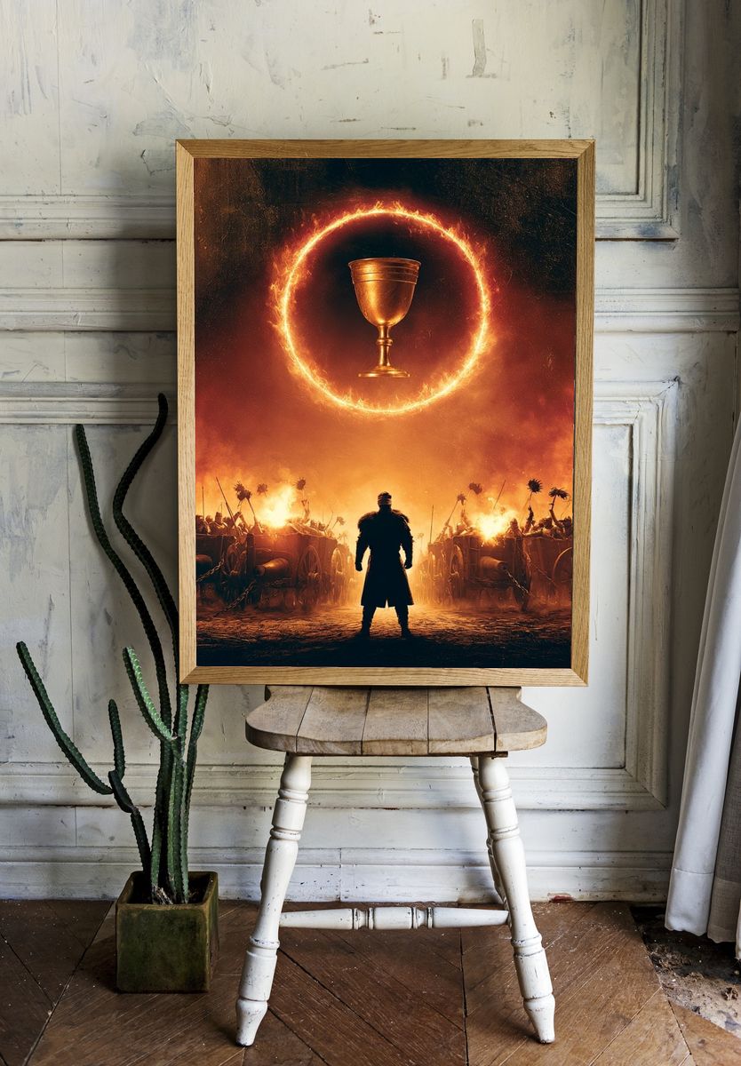Fiery Chalice Battle Scene Print. room preview