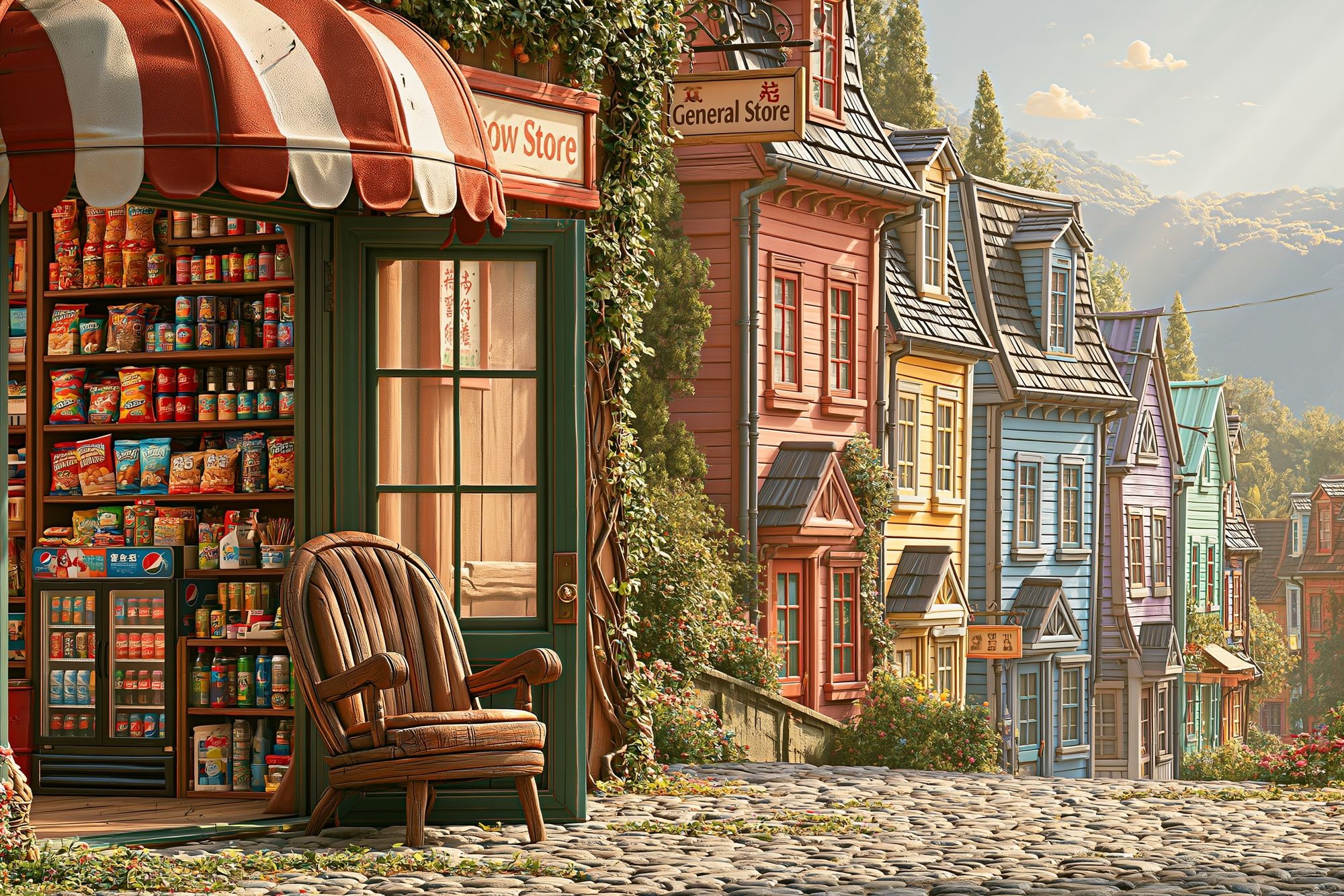 Whimsical Village General Store Poster. poster detail
