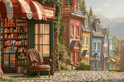 Whimsical Village General Store Poster. poster print