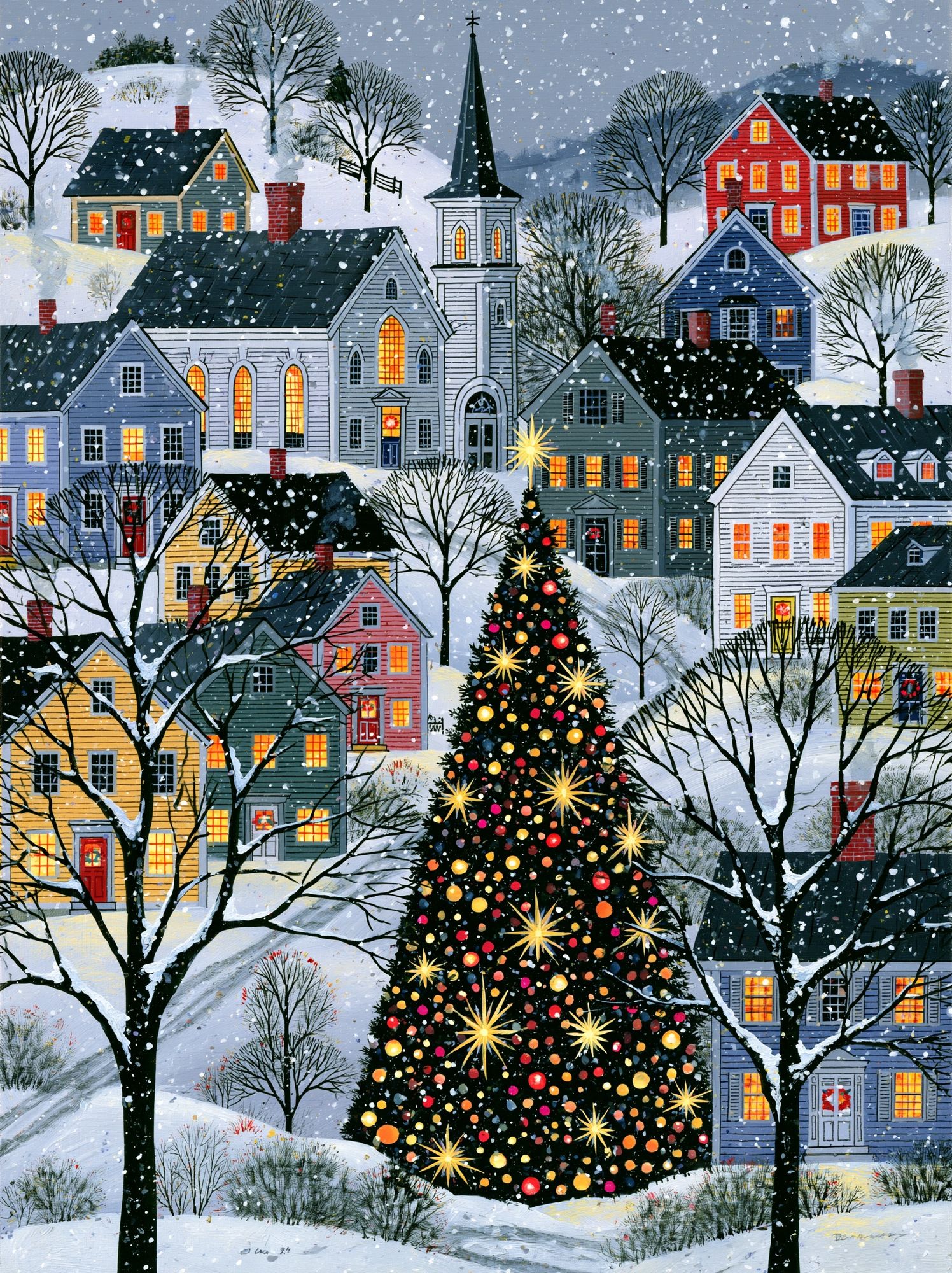 Snowy Village Christmas Poster. poster detail