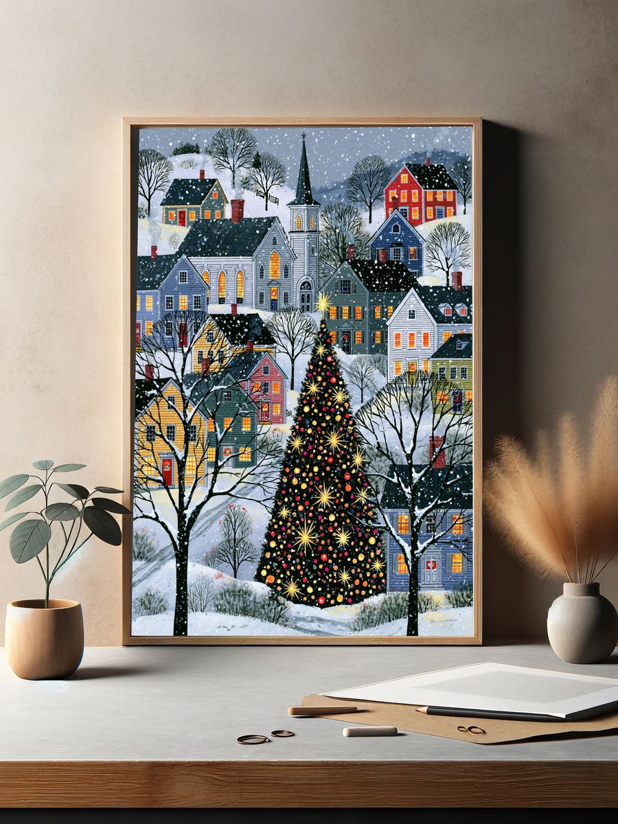 Snowy Village Christmas Poster. — room view 2