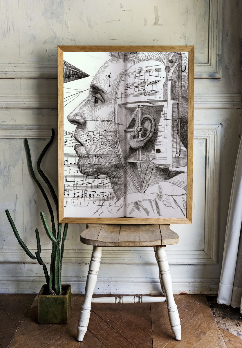 Musical Profile Sketch Print. room preview