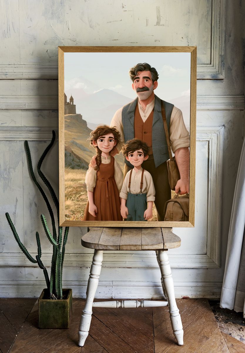Mountain Family Adventure Illustration Poster. — room view 1