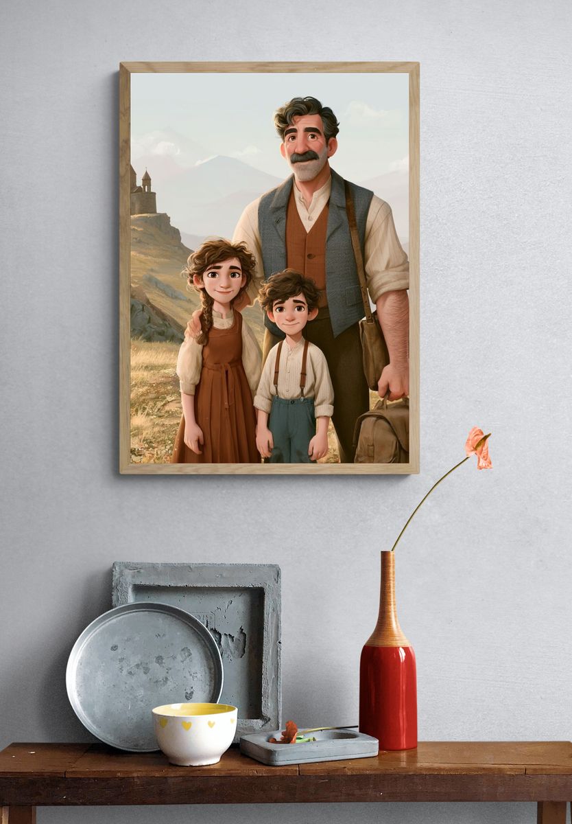 Mountain Family Adventure Illustration Poster. — room view 3