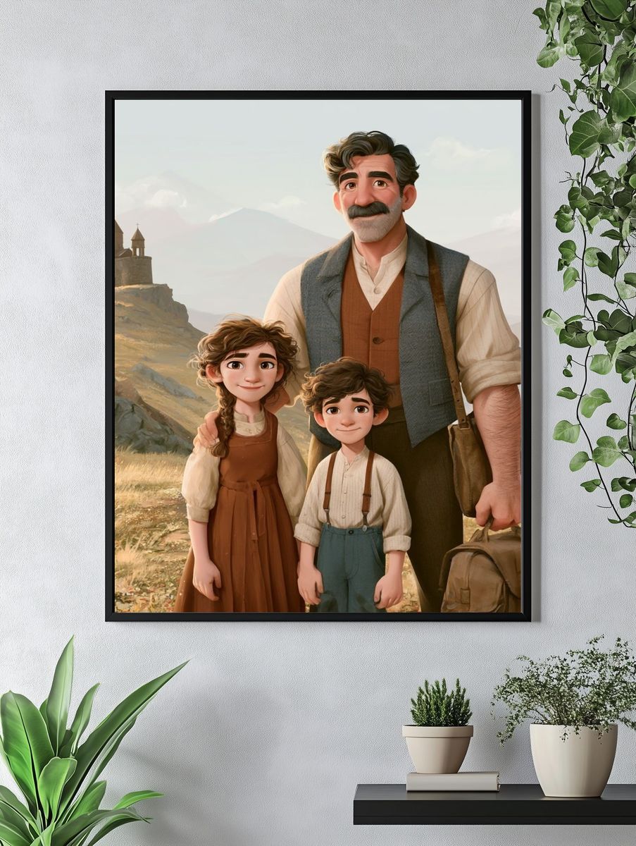 Mountain Family Adventure Illustration Poster. — room view 4