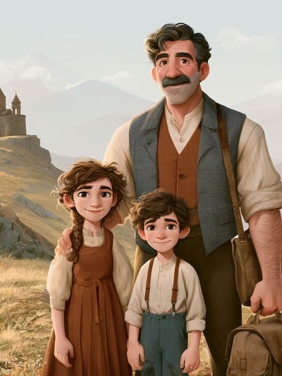 Mountain Family Adventure Illustration Poster.