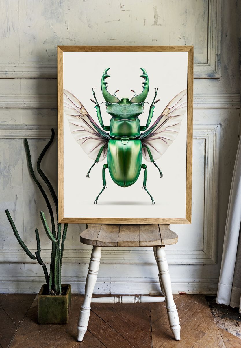 Emerald Beetle Illustration Poster. room preview