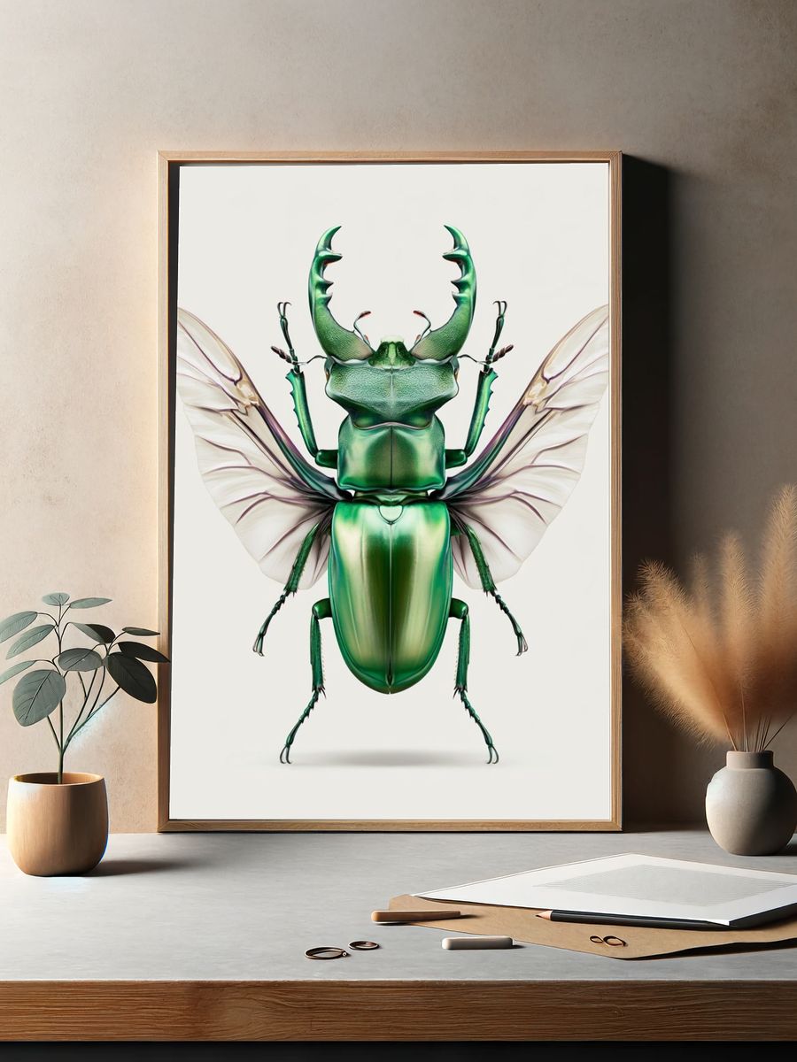 Emerald Beetle Illustration Poster. — room view 2