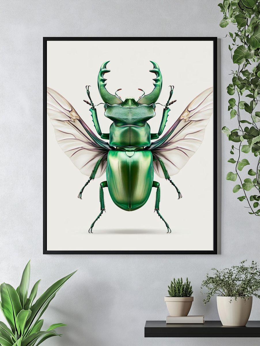 Emerald Beetle Illustration Poster. — room view 4