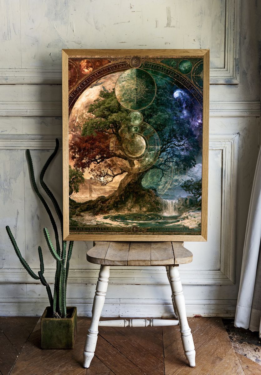 Cosmic Tree of Seasons Print. room preview