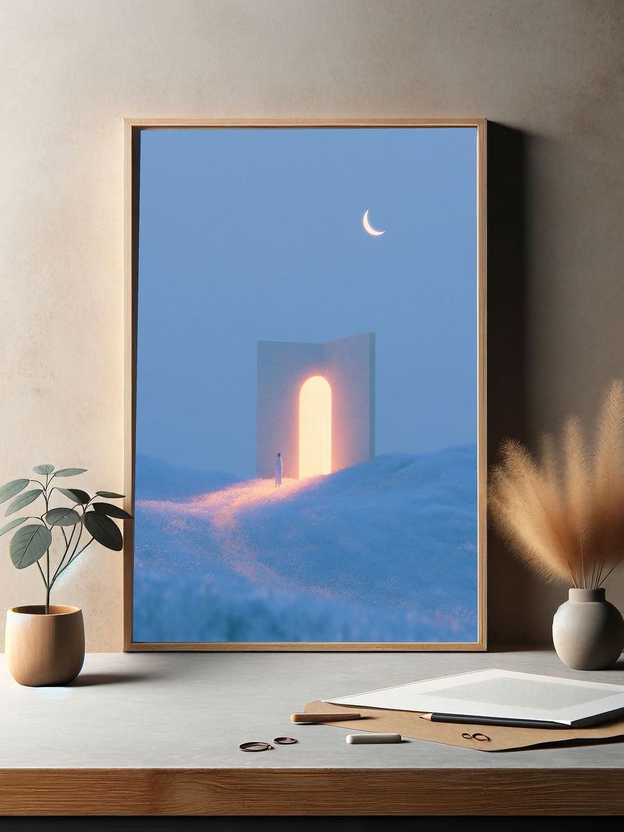 Moonlit Portal Surrealism Print. — room view 2