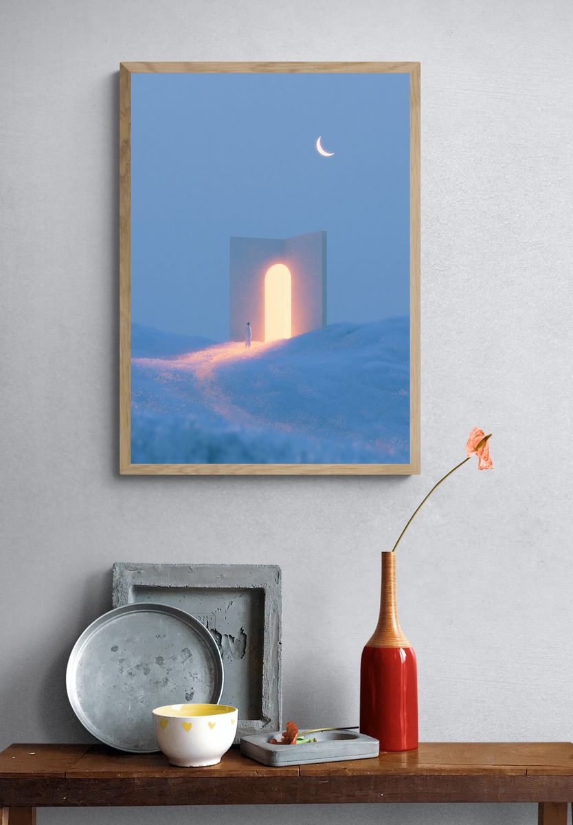 Moonlit Portal Surrealism Print. — room view 3