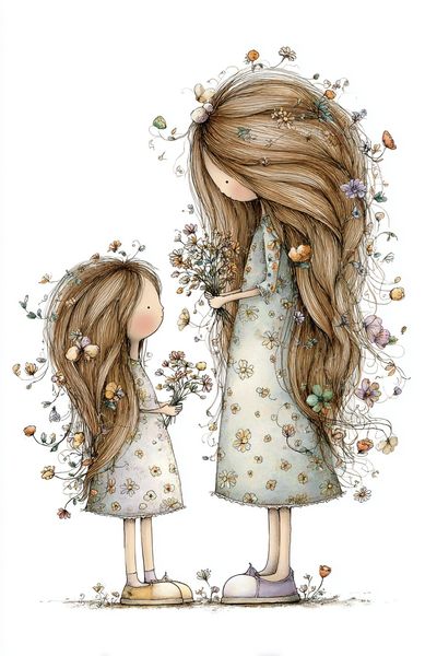 Flower Girls Illustration Poster. poster print