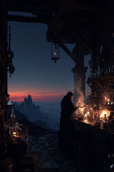 Moonlit Alchemist Workshop Print. poster print