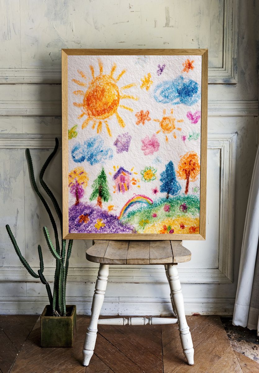 Childlike Rainbow Landscape Illustration Poster. room preview