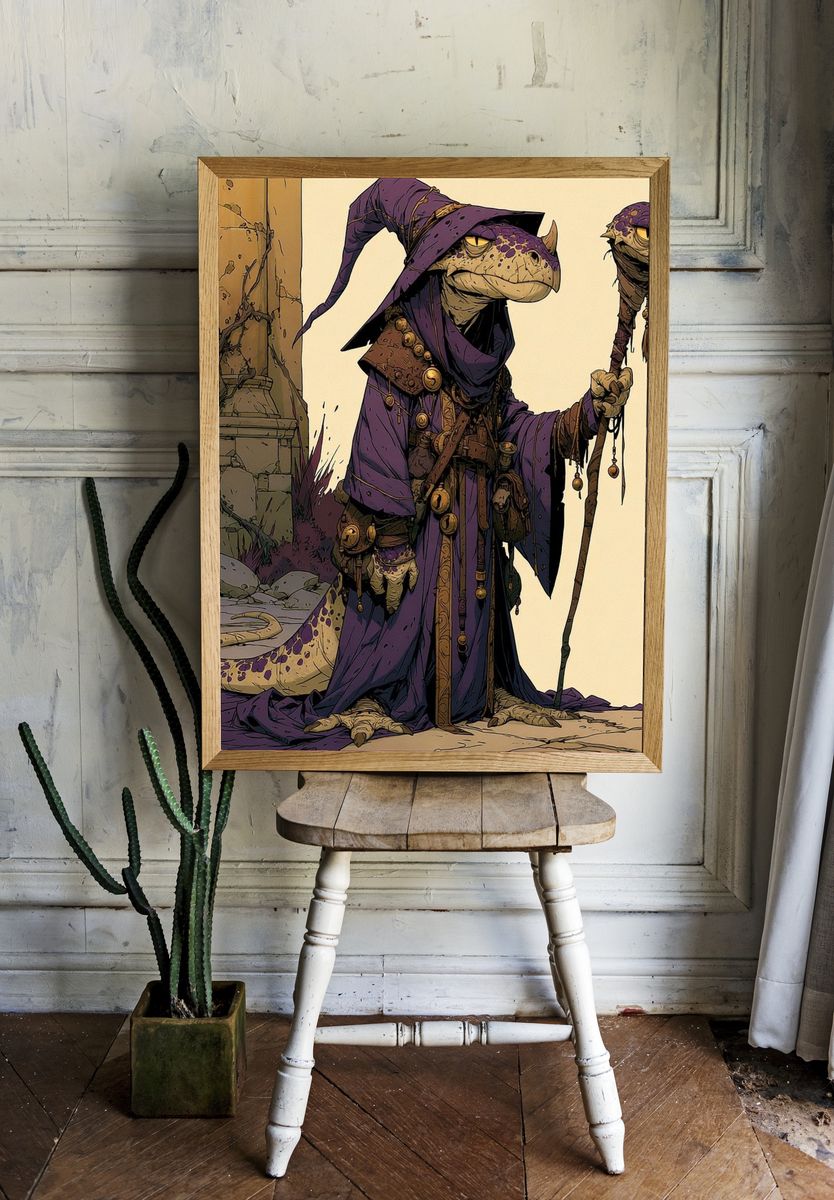 Wizard Lizard Illustration Poster. — room view 1