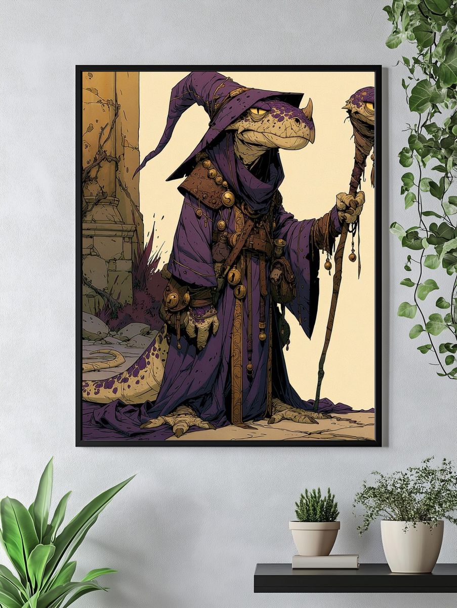 Wizard Lizard Illustration Poster. — room view 4