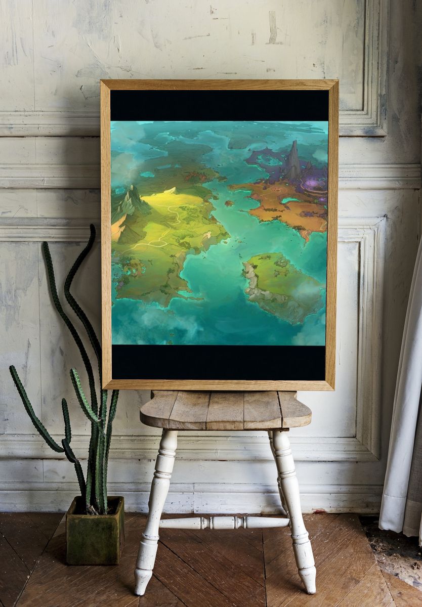 Fantasy World Map Illustration Poster. — room view 1
