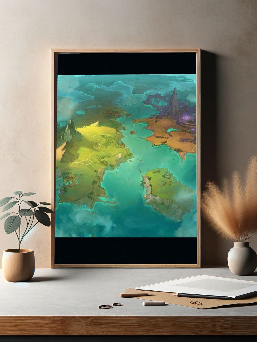 Fantasy World Map Illustration Poster. — room view 2
