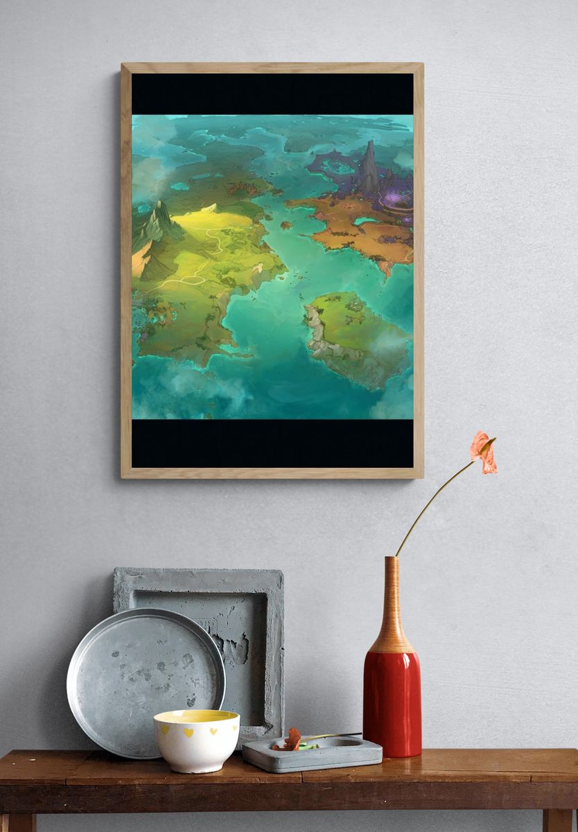 Fantasy World Map Illustration Poster. — room view 3