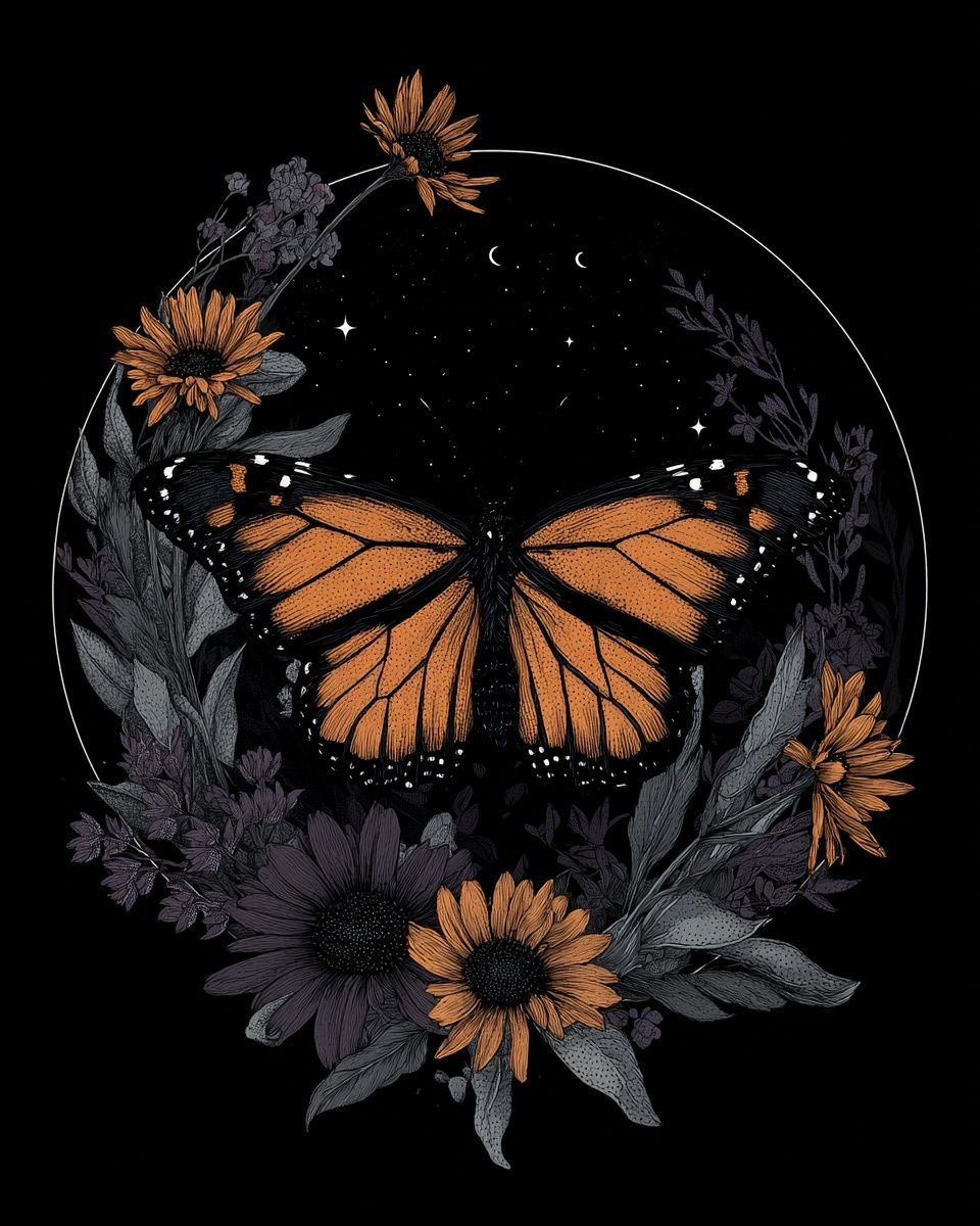 Monarch Butterfly Floral Illustration Poster. poster — illustration art