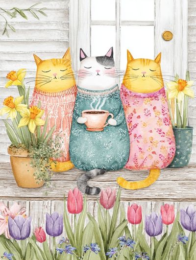 Cozy Cats in Spring Garden Print. poster
