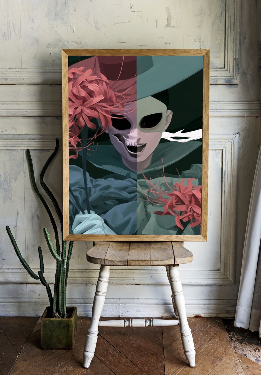 Surreal Mask Portrait Print. room preview