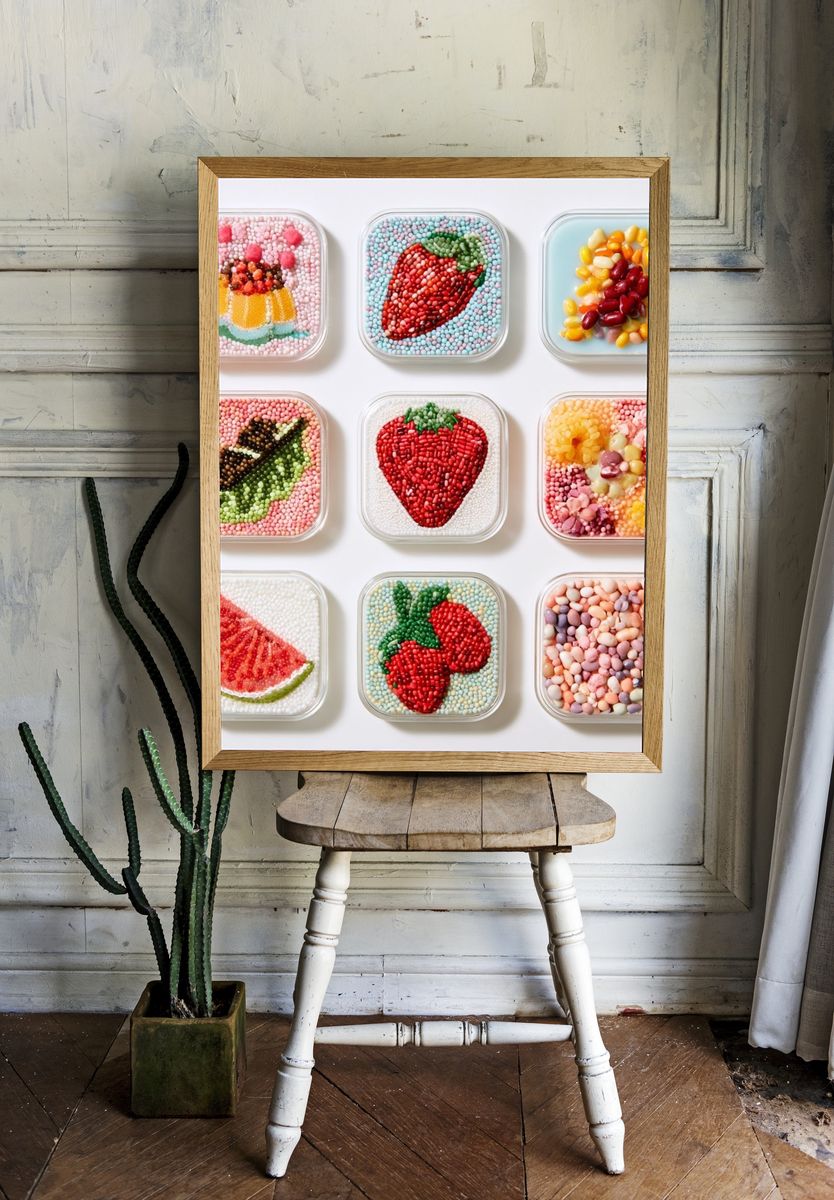 Fruit Candy Mosaic Illustration Poster. — room view 1