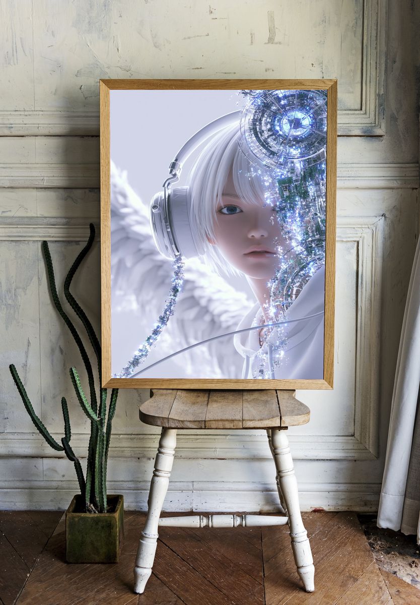 Cybernetic Girl Portrait Print. room preview