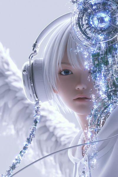 Cybernetic Girl Portrait Print. poster