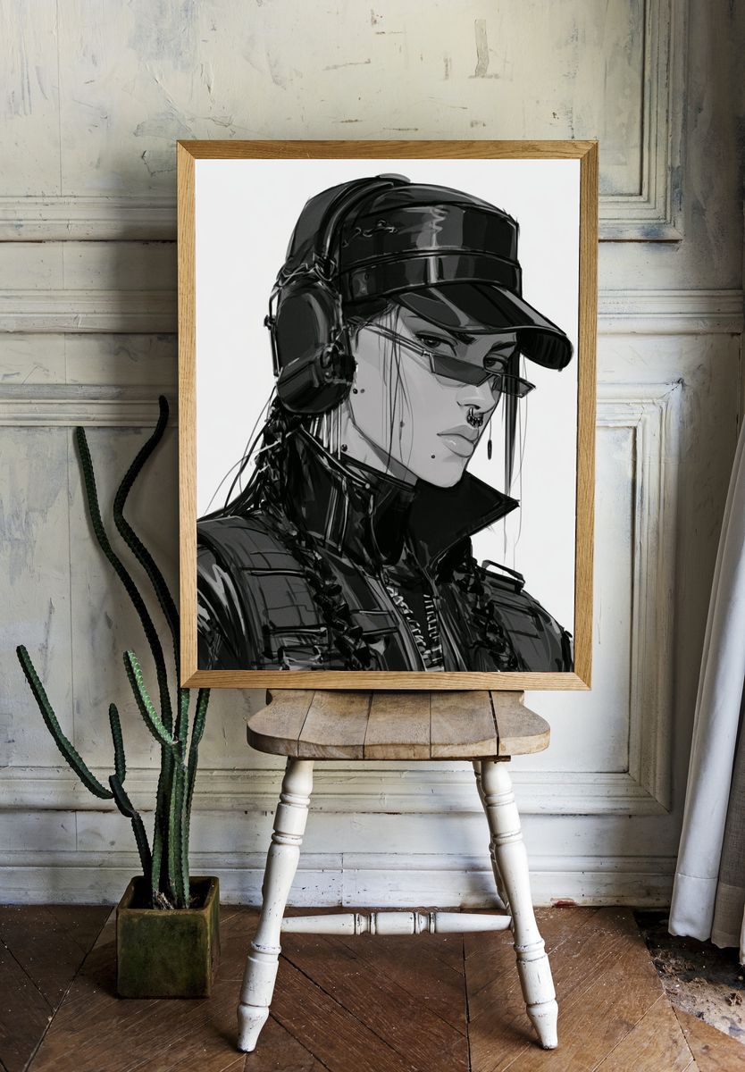Cyberpunk Portrait Illustration Poster. room preview