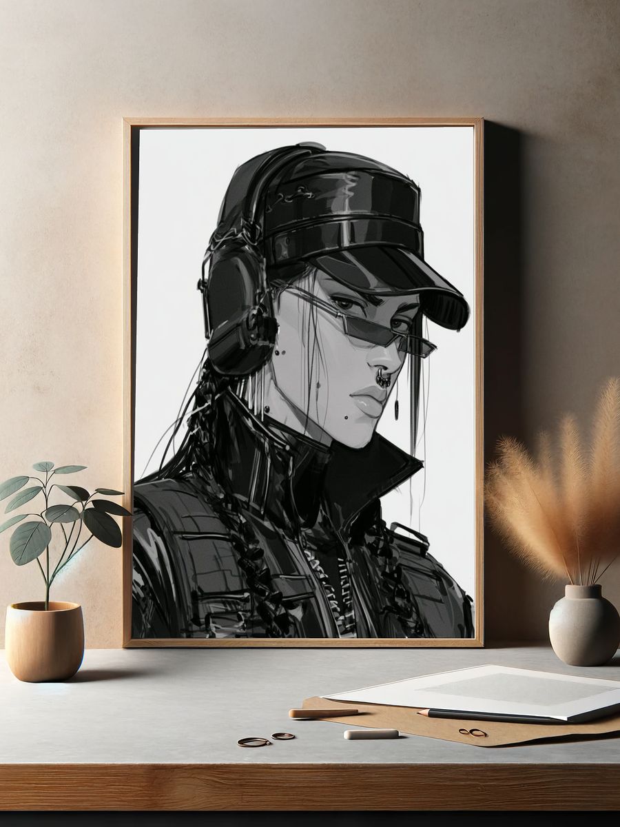 Cyberpunk Portrait Illustration Poster. — room view 2