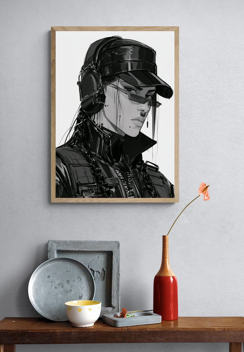 Cyberpunk Portrait Illustration Poster. — room view 3